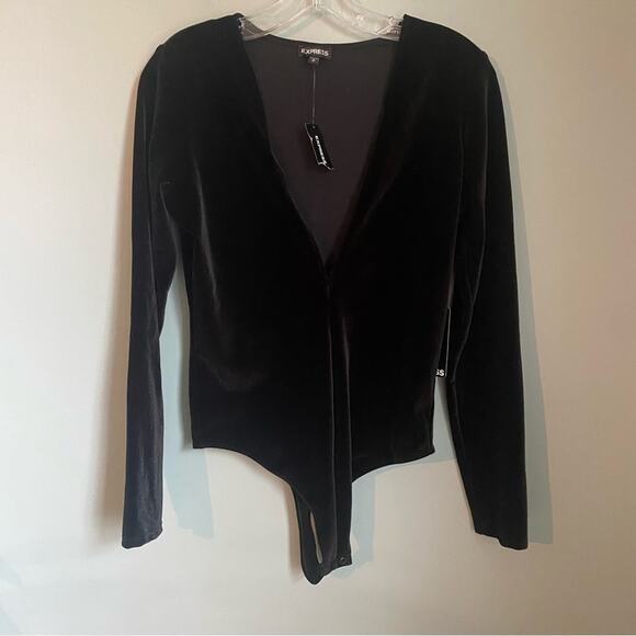 NWT Express Velvet Black Deep V Thong Bodysuit - Picture 2 of 8